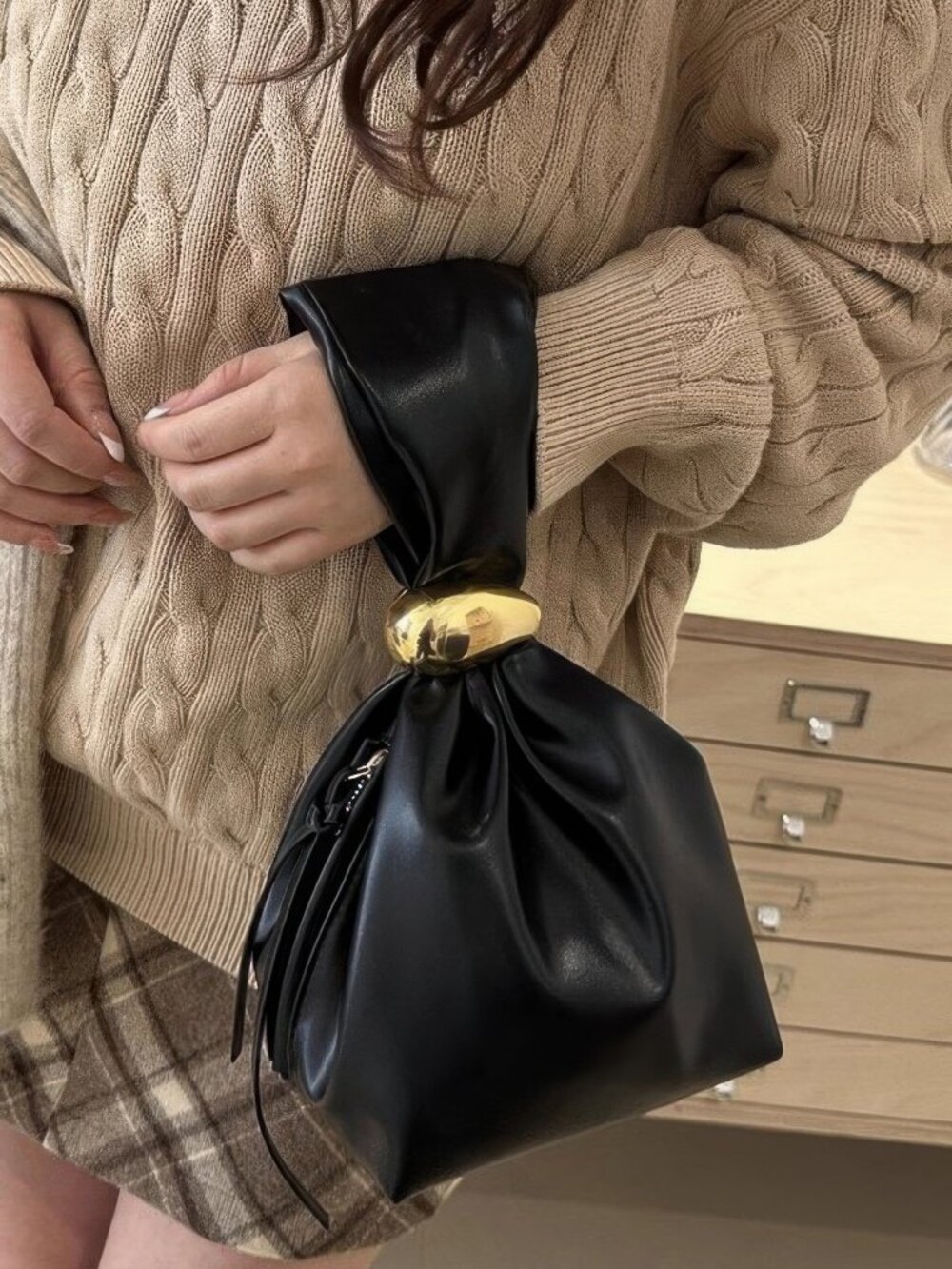 Faux Leather Wrist Bag
